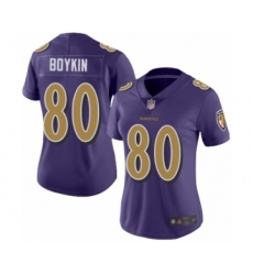 Women's Baltimore Ravens #80 Miles Boykin Limited Purple Rush Vapor Untouchable Football Jersey