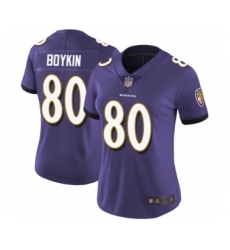 Women's Baltimore Ravens #80 Miles Boykin Purple Team Color Vapor Untouchable Limited Player Football Jersey