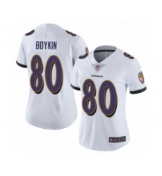 Women's Baltimore Ravens #80 Miles Boykin White Vapor Untouchable Limited Player Football Jersey