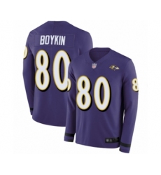 Youth Baltimore Ravens #80 Miles Boykin Limited Purple Therma Long Sleeve Football Jersey