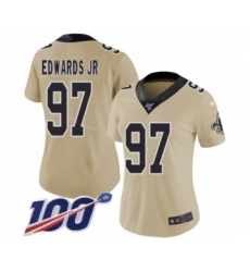 Women's New Orleans Saints #97 Mario Edwards Jr Limited Gold Inverted Legend 100th Season Football Jersey