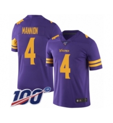 Men's Minnesota Vikings #4 Sean Mannion Limited Purple Rush Vapor Untouchable 100th Season Football Jersey
