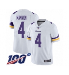 Men's Minnesota Vikings #4 Sean Mannion White Vapor Untouchable Limited Player 100th Season Football Jersey