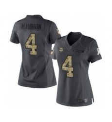 Women's Minnesota Vikings #4 Sean Mannion Limited Black 2016 Salute to Service Football Jersey