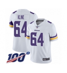 Men's Minnesota Vikings #64 Josh Kline White Vapor Untouchable Limited Player 100th Season Football Jersey