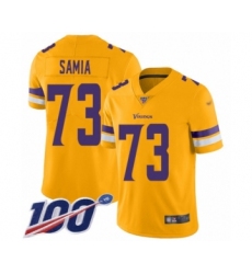 Men's Minnesota Vikings #73 Dru Samia Limited Gold Inverted Legend 100th Season Football Jersey