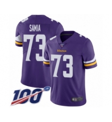 Men's Minnesota Vikings #73 Dru Samia Purple Team Color Vapor Untouchable Limited Player 100th Season Football Jersey