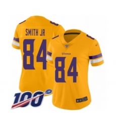 Women's Minnesota Vikings #84 Irv Smith Jr. Limited Gold Inverted Legend 100th Season Football Jersey
