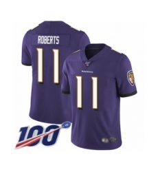 Men's Baltimore Ravens #11 Seth Roberts Purple Team Color Vapor Untouchable Limited Player 100th Season Football Jersey