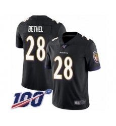 Men's Baltimore Ravens #28 Justin Bethel Black Alternate Vapor Untouchable Limited Player 100th Season Football Jersey