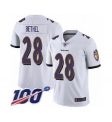 Men's Baltimore Ravens #28 Justin Bethel White Vapor Untouchable Limited Player 100th Season Football Jersey