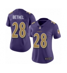 Women's Baltimore Ravens #28 Justin Bethel Limited Purple Rush Vapor Untouchable Football Jersey