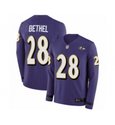 Youth Baltimore Ravens #28 Justin Bethel Limited Purple Therma Long Sleeve Football Jersey