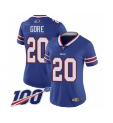 Women's Buffalo Bills #20 Frank Gore Royal Blue Team Color Vapor Untouchable Limited Player 100th Season Football Jersey