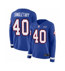 Women's Buffalo Bills #40 Devin Singletary Limited Royal Blue Therma Long Sleeve Football Jersey