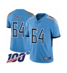 Men's Tennessee Titans #64 Nate Davis Light Blue Alternate Vapor Untouchable Limited Player 100th Season Football Jersey