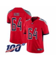Men's Tennessee Titans #64 Nate Davis Limited Red Inverted Legend 100th Season Football Jersey