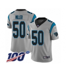 Men's Carolina Panthers #50 Christian Miller Silver Inverted Legend Limited 100th Season Football Jersey