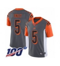 Men's Cincinnati Bengals #5 Ryan Finley Limited Silver Inverted Legend 100th Season Football Jersey