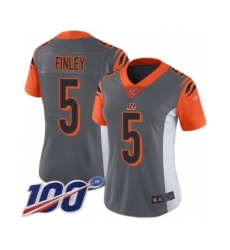 Women's Cincinnati Bengals #5 Ryan Finley Limited Silver Inverted Legend 100th Season Football Jersey