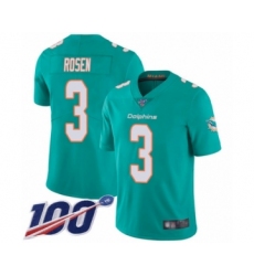 Men's Miami Dolphins #3 Josh Rosen Aqua Green Team Color Vapor Untouchable Limited Player 100th Season Football Jersey