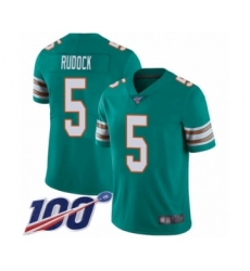 Men's Miami Dolphins #5 Jake Rudock Aqua Green Alternate Vapor Untouchable Limited Player 100th Season Football Jersey