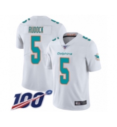 Men's Miami Dolphins #5 Jake Rudock White Vapor Untouchable Limited Player 100th Season Football Jersey