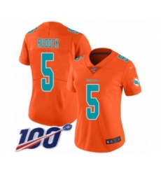 Women's Miami Dolphins #5 Jake Rudock Limited Orange Inverted Legend 100th Season Football Jersey