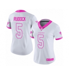 Women's Miami Dolphins #5 Jake Rudock Limited White Pink Rush Fashion Football Jersey