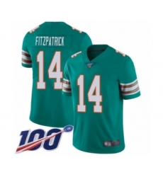 Men's Miami Dolphins #14 Ryan Fitzpatrick Aqua Green Alternate Vapor Untouchable Limited Player 100th Season Football Jersey