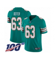 Men's Miami Dolphins #63 Michael Deiter Aqua Green Alternate Vapor Untouchable Limited Player 100th Season Football Jersey