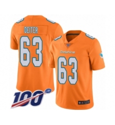 Men's Miami Dolphins #63 Michael Deiter Limited Orange Rush Vapor Untouchable 100th Season Football Jersey
