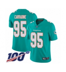 Men's Miami Dolphins #95 Tank Carradine Aqua Green Team Color Vapor Untouchable Limited Player 100th Season Football Jersey