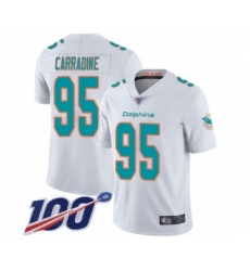 Men's Miami Dolphins #95 Tank Carradine White Vapor Untouchable Limited Player 100th Season Football Jersey