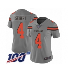 Women's Cleveland Browns #4 Austin Seibert Limited Gray Inverted Legend 100th Season Football Jersey
