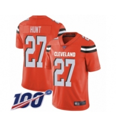 Men's Cleveland Browns #27 Kareem Hunt Orange Alternate Vapor Untouchable Limited Player 100th Season Football Jersey