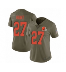 Women's Cleveland Browns #27 Kareem Hunt Limited Olive 2017 Salute to Service Football Jersey