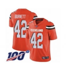 Men's Cleveland Browns #42 Morgan Burnett Orange Alternate Vapor Untouchable Limited Player 100th Season Football Jersey