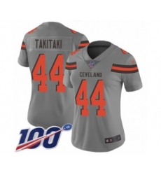 Women's Cleveland Browns #44 Sione Takitaki Limited Gray Inverted Legend 100th Season Football Jersey