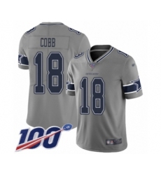 Men's Dallas Cowboys #18 Randall Cobb Limited Gray Inverted Legend 100th Season Football Jersey