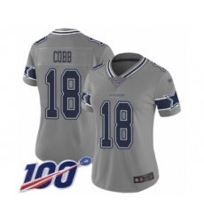 Women's Dallas Cowboys #18 Randall Cobb Limited Gray Inverted Legend 100th Season Football Jersey