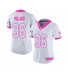 Women's Dallas Cowboys #36 Tony Pollard Limited White Pink Rush Fashion Football Jersey