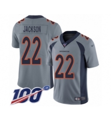 Youth Denver Broncos #22 Kareem Jackson Limited Silver Inverted Legend 100th Season Football Jersey