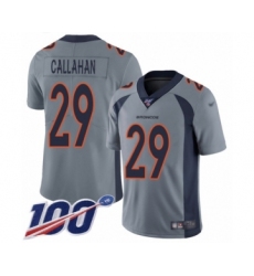 Men's Denver Broncos #29 Bryce Callahan Limited Silver Inverted Legend 100th Season Football Jersey