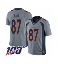 Men's Denver Broncos #87 Noah Fant Limited Silver Inverted Legend 100th Season Football Jersey