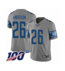 Men's Detroit Lions #26 C.J. Anderson Limited Gray Inverted Legend 100th Season Football Jersey