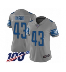 Women's Detroit Lions #43 Will Harris Limited Gray Inverted Legend 100th Season Football Jersey