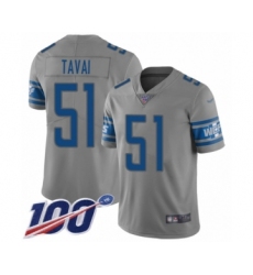 Men's Detroit Lions #51 Jahlani Tavai Limited Gray Inverted Legend 100th Season Football Jersey