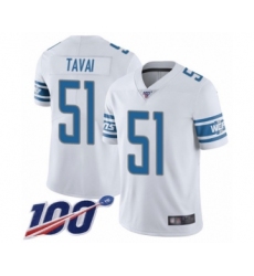 Men's Detroit Lions #51 Jahlani Tavai White Vapor Untouchable Limited Player 100th Season Football Jersey