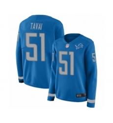 Women's Detroit Lions #51 Jahlani Tavai Limited Blue Therma Long Sleeve Football Jersey